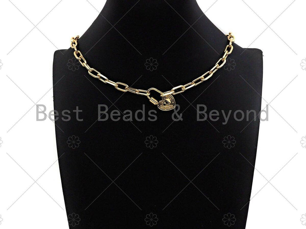18K Gold Key Heart Lock Clasp, Gold Heart Shape Clasp, Chain Clasp, Lock clasp, Fancy Lock pendant, 16x28mm,sku#K145