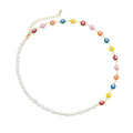 Colorful Enamel Evil Eye Freshwater Pearl  Necklace, Sku#EF477