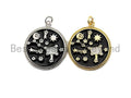 Black White Enamel Moon Star Big Dipper Sky Charms Pendant, Enamel Pendant,Enamel Round Pendant, Oil Drop jewelry Findings, 24x28mm,sku#Z364