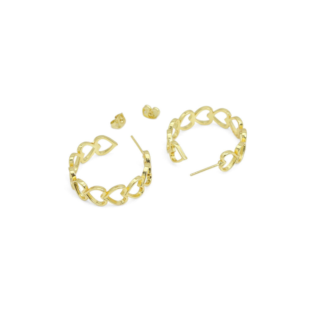 Gold Heart Hoop Earrings, Sku#JL193