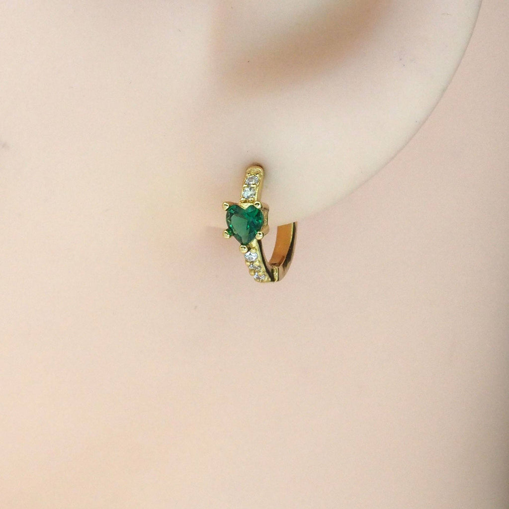 Boucles d'oreilles créoles cœur Huggie en or, argent, violet et vert avec oxydes de zirconium, Réf. A126