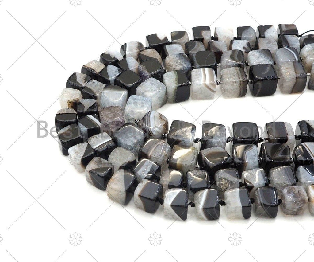 High Quality Natural Black White Druzy Agate Beads, 11mm/15mm Cube Smooth Agate, Necklace Bracelet Jewelry,15.5'' Full Strand,Sku#YK03