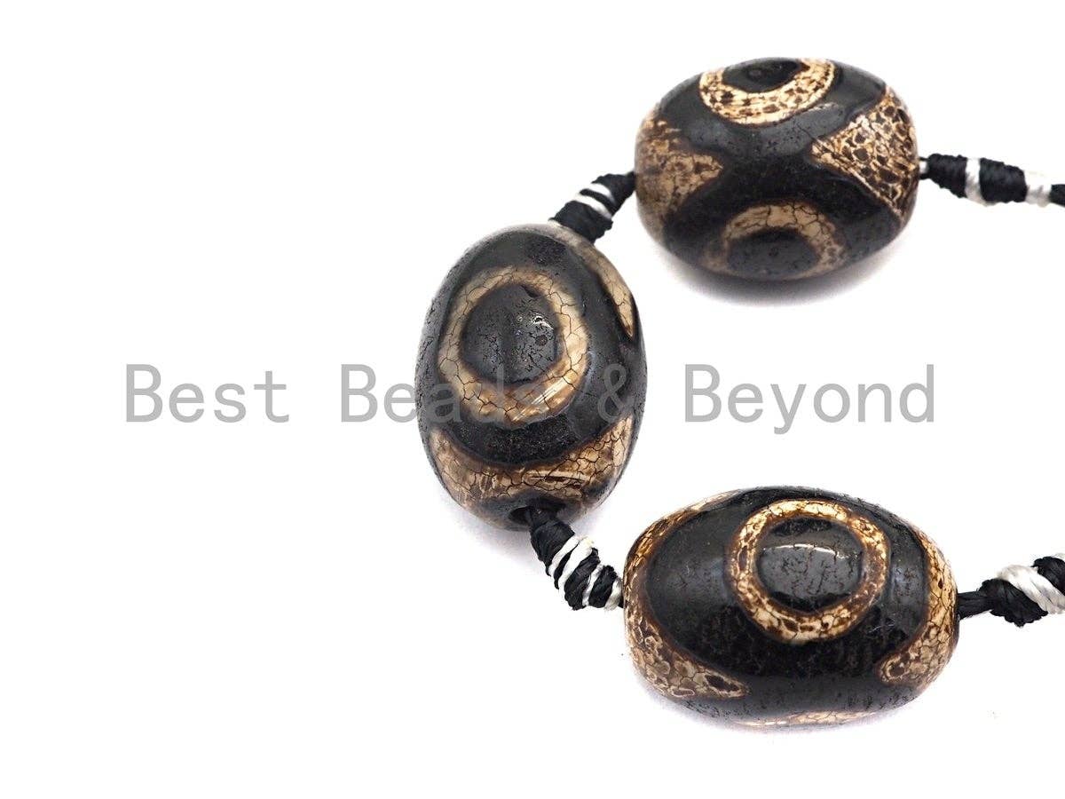 1pc/12pc Tibetan Barrel Agate Beads, Dzi Eye Drum beads, Brown Black Tibetan Eye Agate Beads, 15x20mm, sku#U533