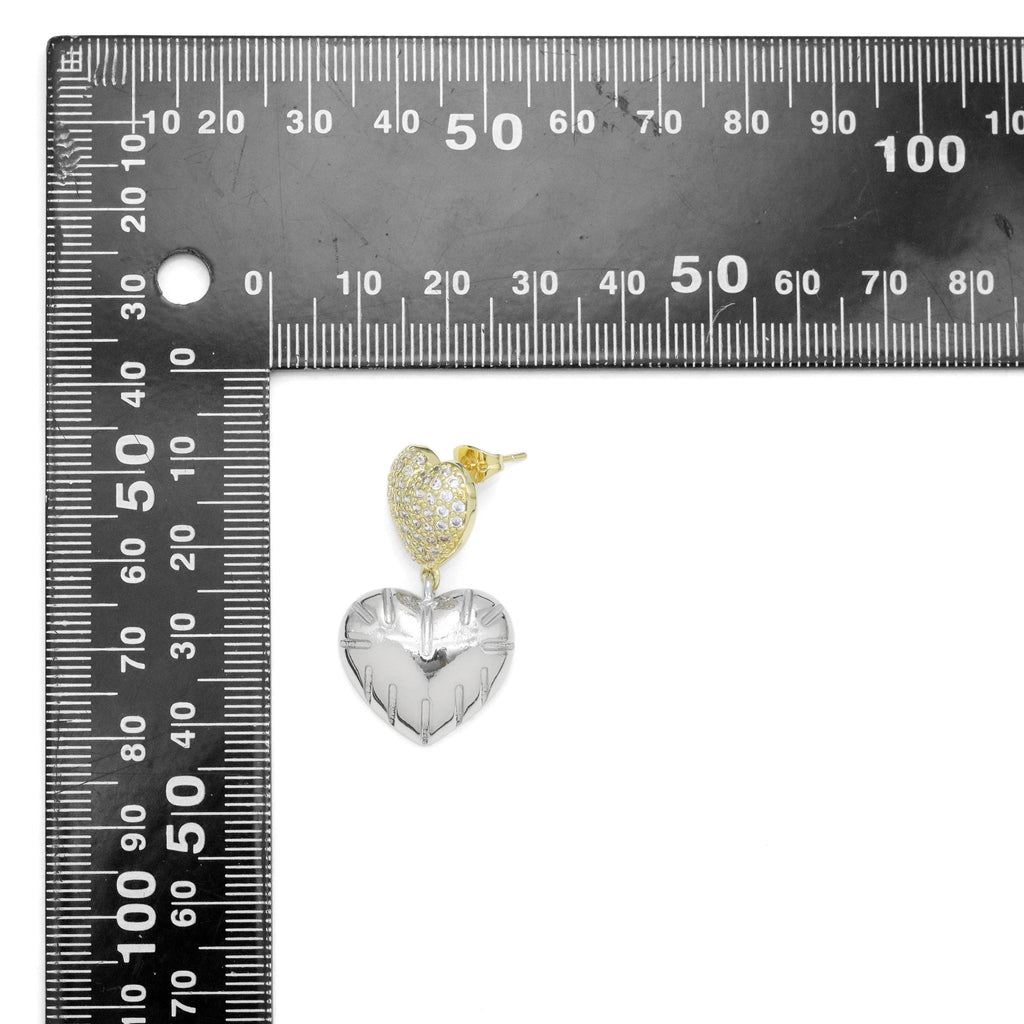Dual Color CZ Bubble Heart Stud Earrings, Sku#LD628