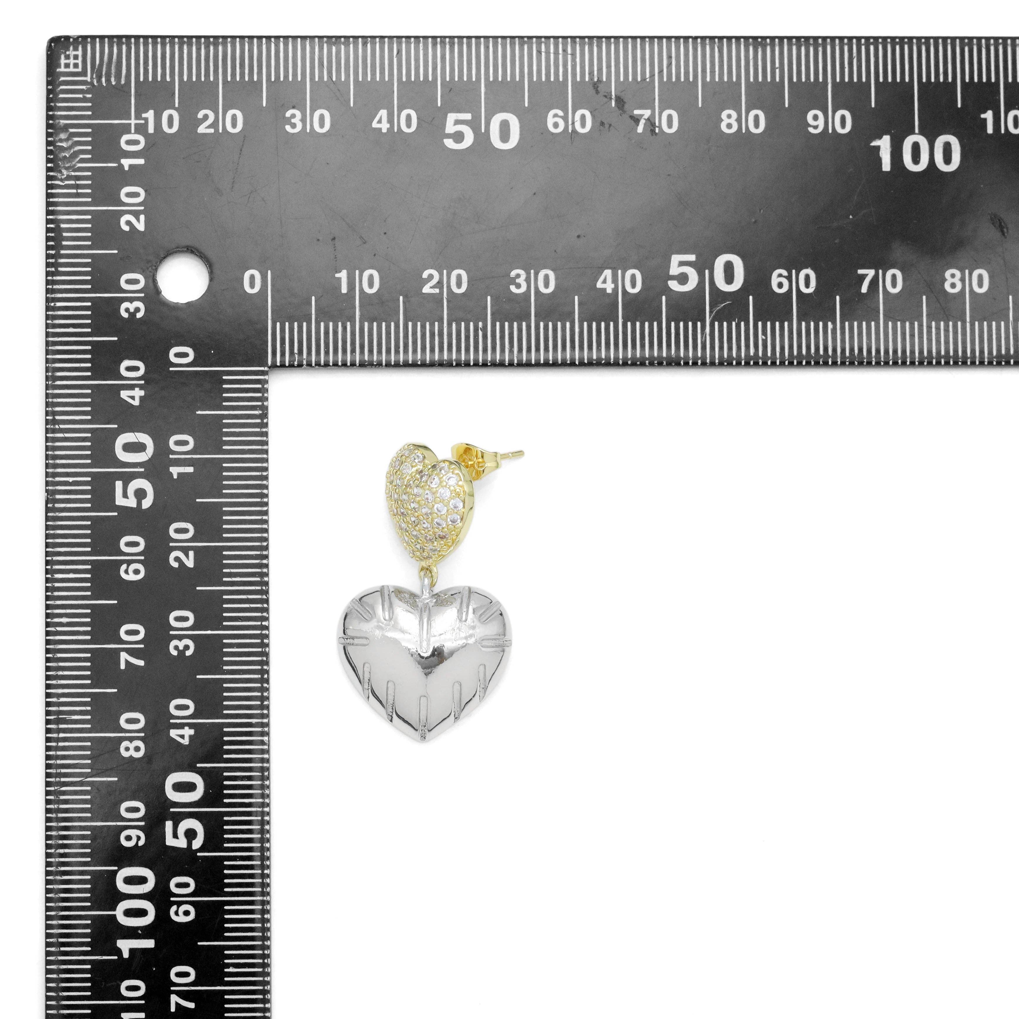 Dual Color CZ Bubble Heart Stud Earrings, Sku#LD628