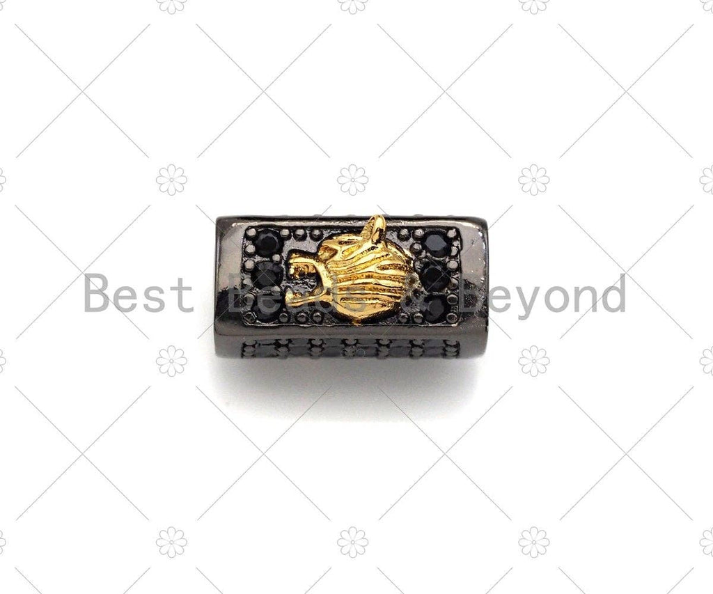 Wolf/Lion King,Tube Spacer Bead, Black CZ Pave Tube Spacer Beads for Men/Women Jewelry Making, 7x14mm, sku#ML20