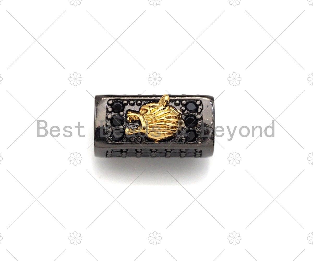 Wolf/Lion King,Tube Spacer Bead, Black CZ Pave Tube Spacer Beads for Men/Women Jewelry Making, 7x14mm, sku#ML20