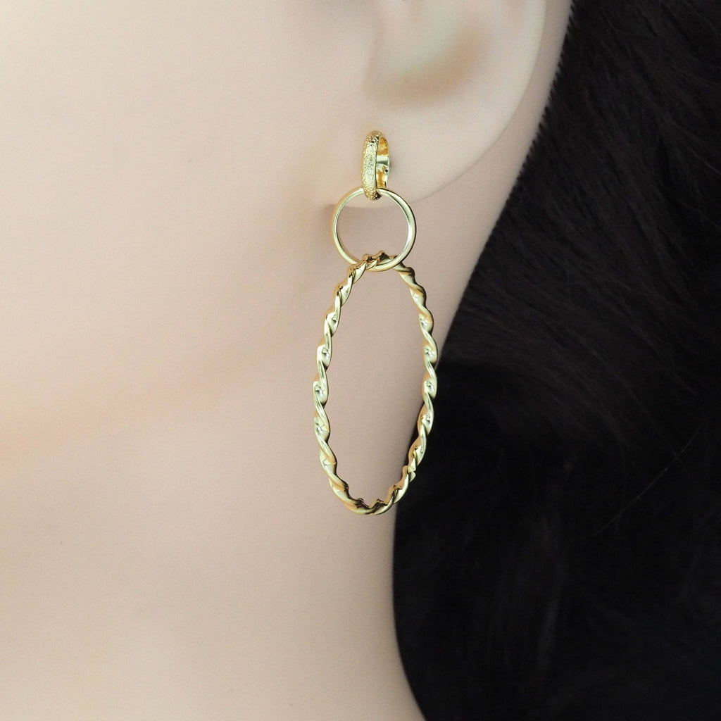 CZ Gold Triple Round Hoop Dangle Earrings, Sku#ZX141