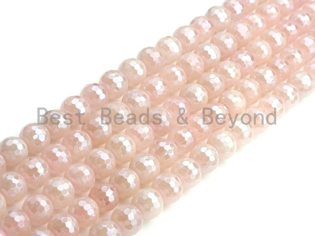 Mystic Plated Rose Quartz Beads, 6mm/8mm/10mm/12mm Round Faceted Rose Quartz Beads, 15.5" Full Strand, sku#UA62