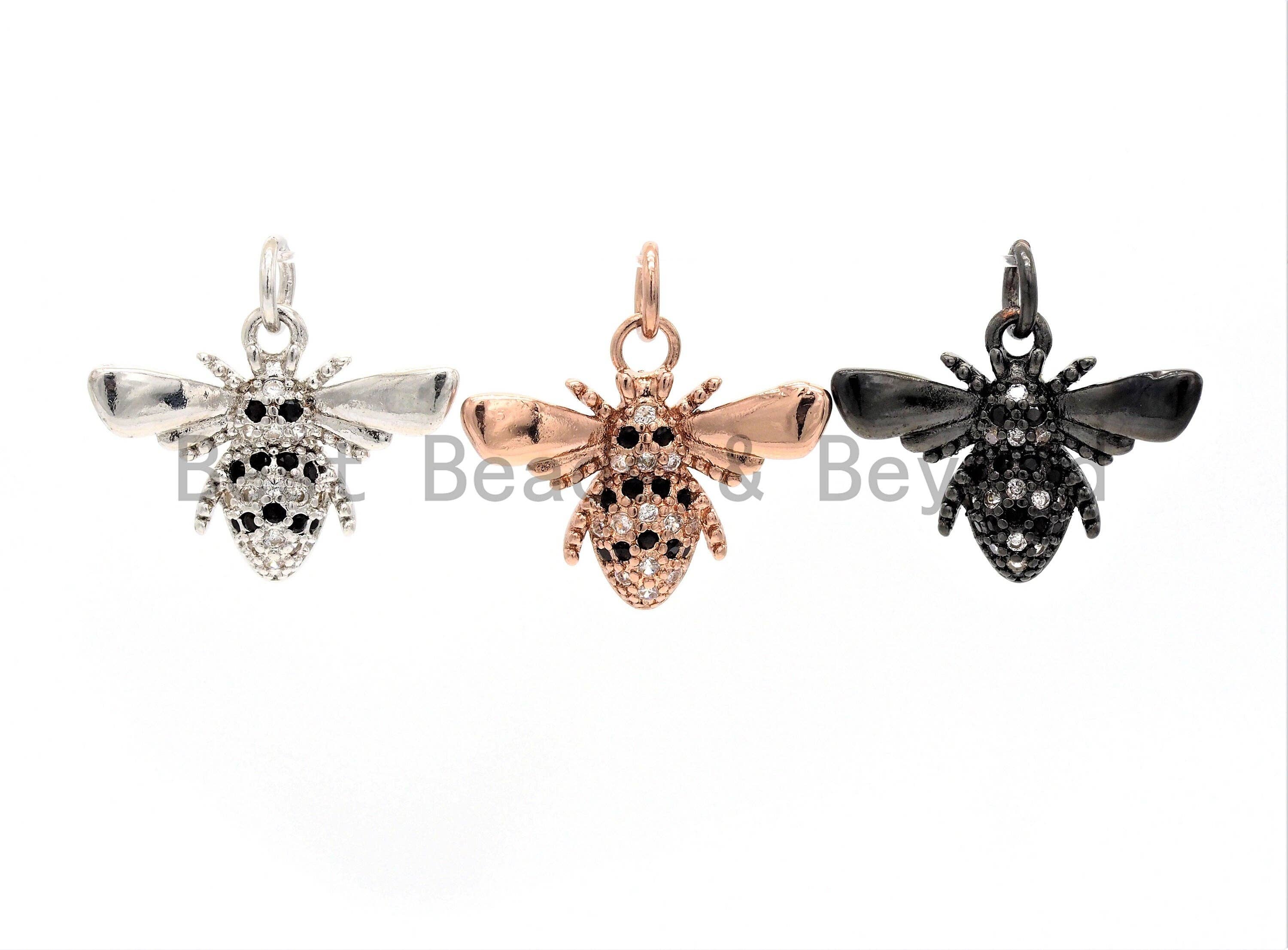 CZ Micro Pave Bee Insect Charm Pendant, Cubic Zirconia Paved Charm, Necklace Bracelet Charm Pendant,18x13mm,sku#Y151