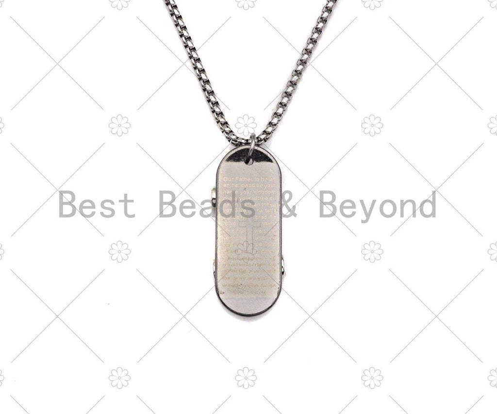 Collier chaîne avec pendentif skateboard - Pendentif croix gravé verset biblique, collier pour homme en acier inoxydable - Collier avec pendentif, sku#L344