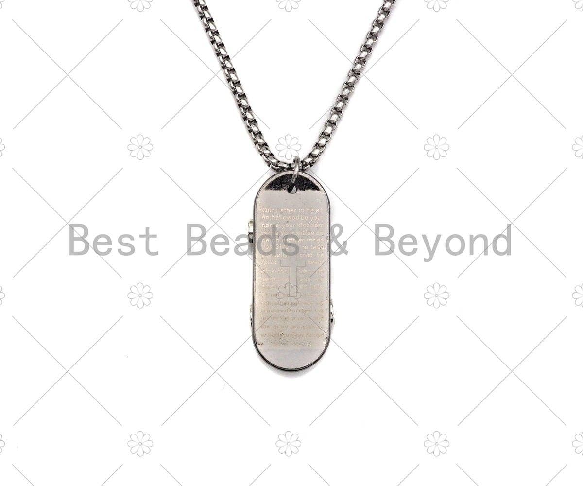 Collier chaîne avec pendentif skateboard - Pendentif croix gravé verset biblique, collier pour homme en acier inoxydable - Collier avec pendentif, sku#L344