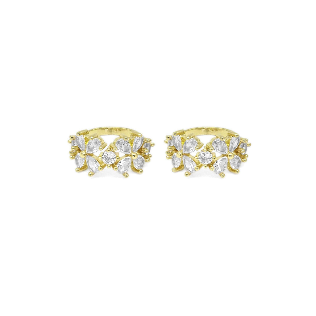 Gold CLear CZ Double Flower Adjustable Ring, Sku#LD438