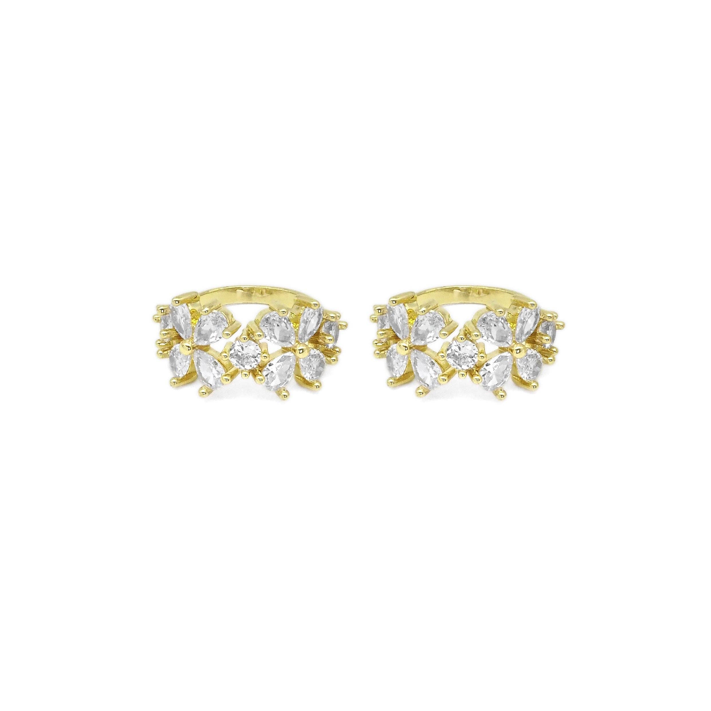 Gold CLear CZ Double Flower Adjustable Ring, Sku#LD438