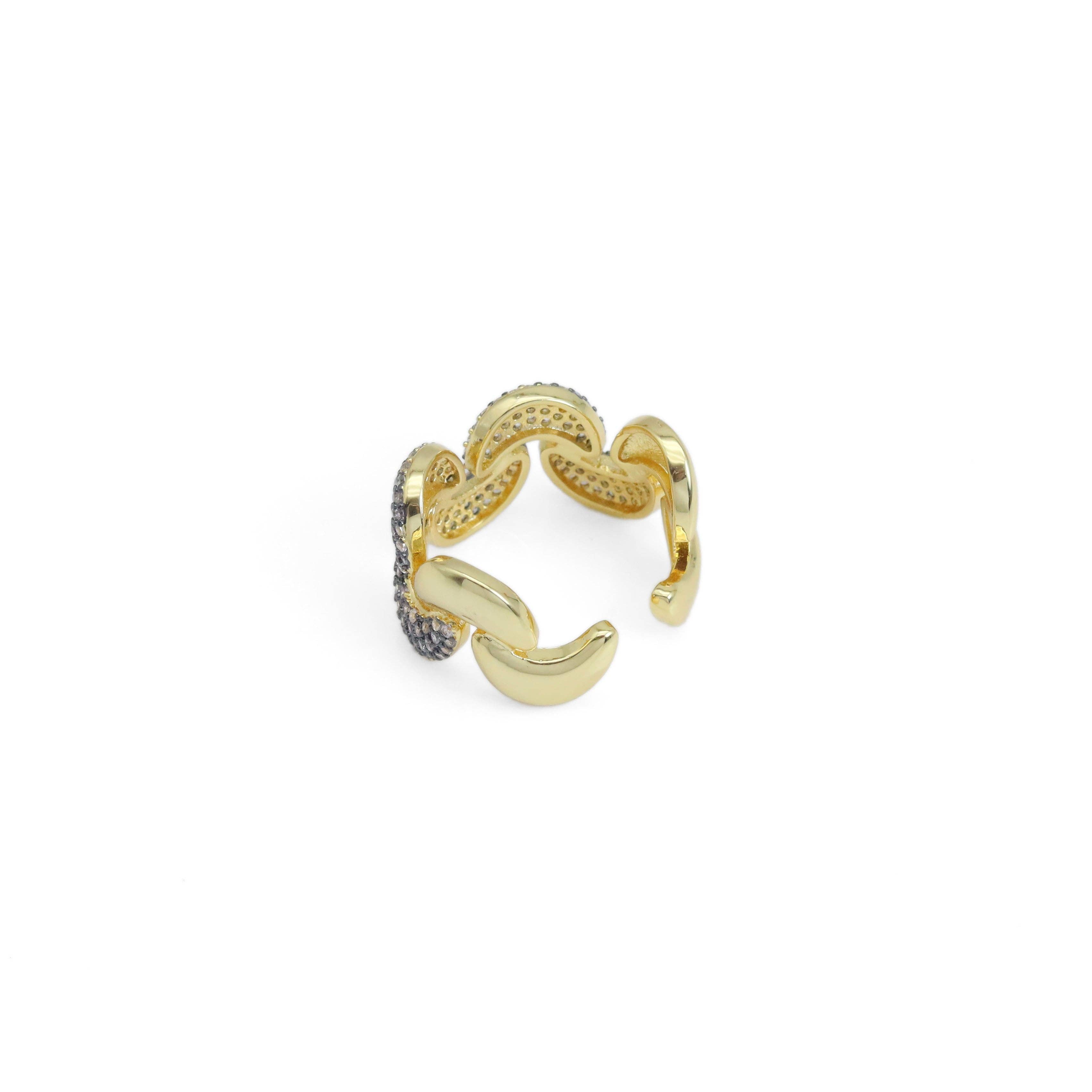 CZ Dual Color Cresent Moon Wave Line Ring, Sku#LX547