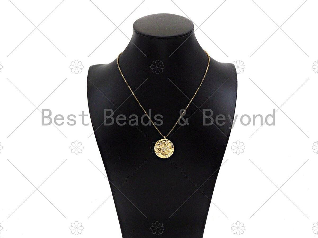 CZ Micro Pave Star On Round Shape Pendant, 14K Gold Filled Medallion Charm, Necklace Bracelet Charm Pendant,23x3mm,Sku#ZX35