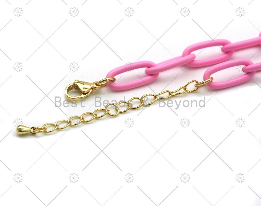 Enamel Thick Oval Link Necklace, 16", Sku#EF89