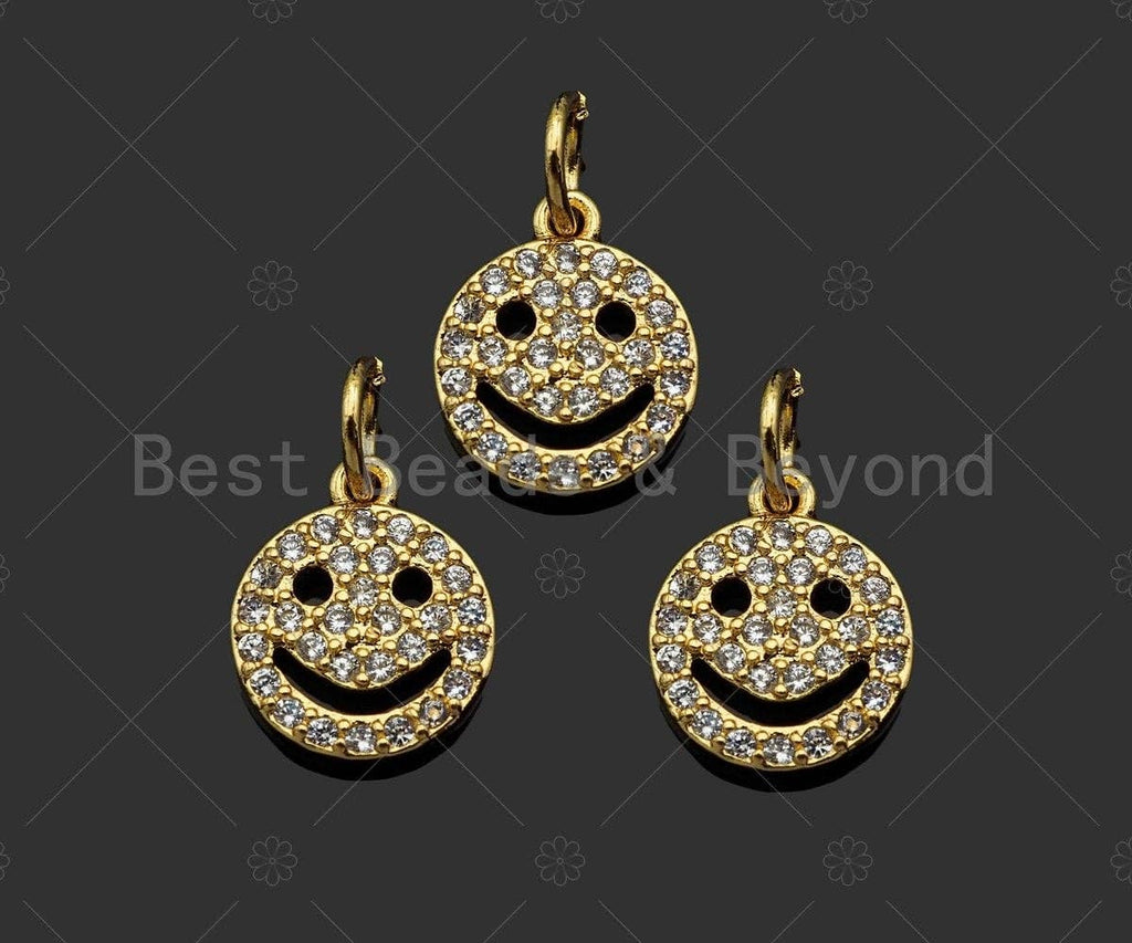 CZ Micro Pave Smiley Face Shape Pendant/Charm,Cubic Zirconia Charm, Necklace Bracelet Earring Charm Pendant,9x11mm, Sku#LK218