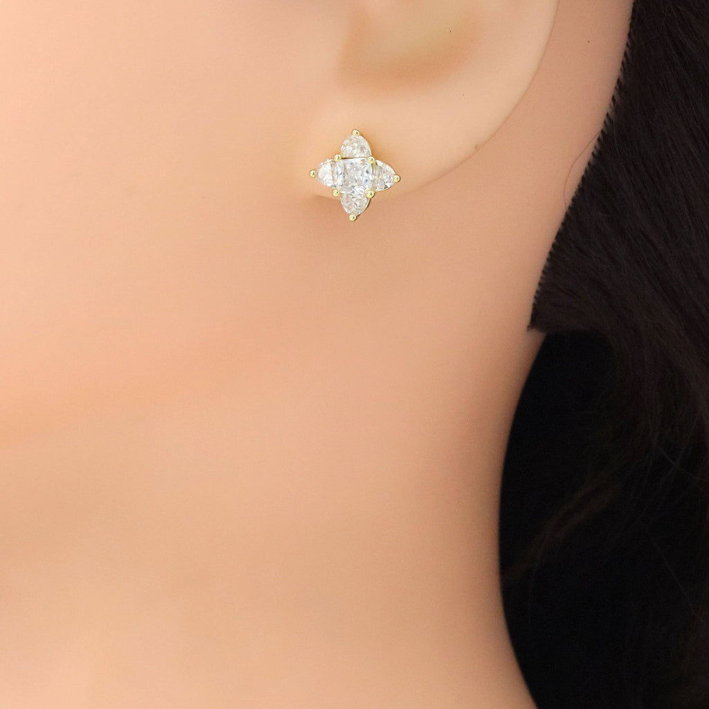 Clear CZ North Star Flower Stud Earrings, Sku#A411