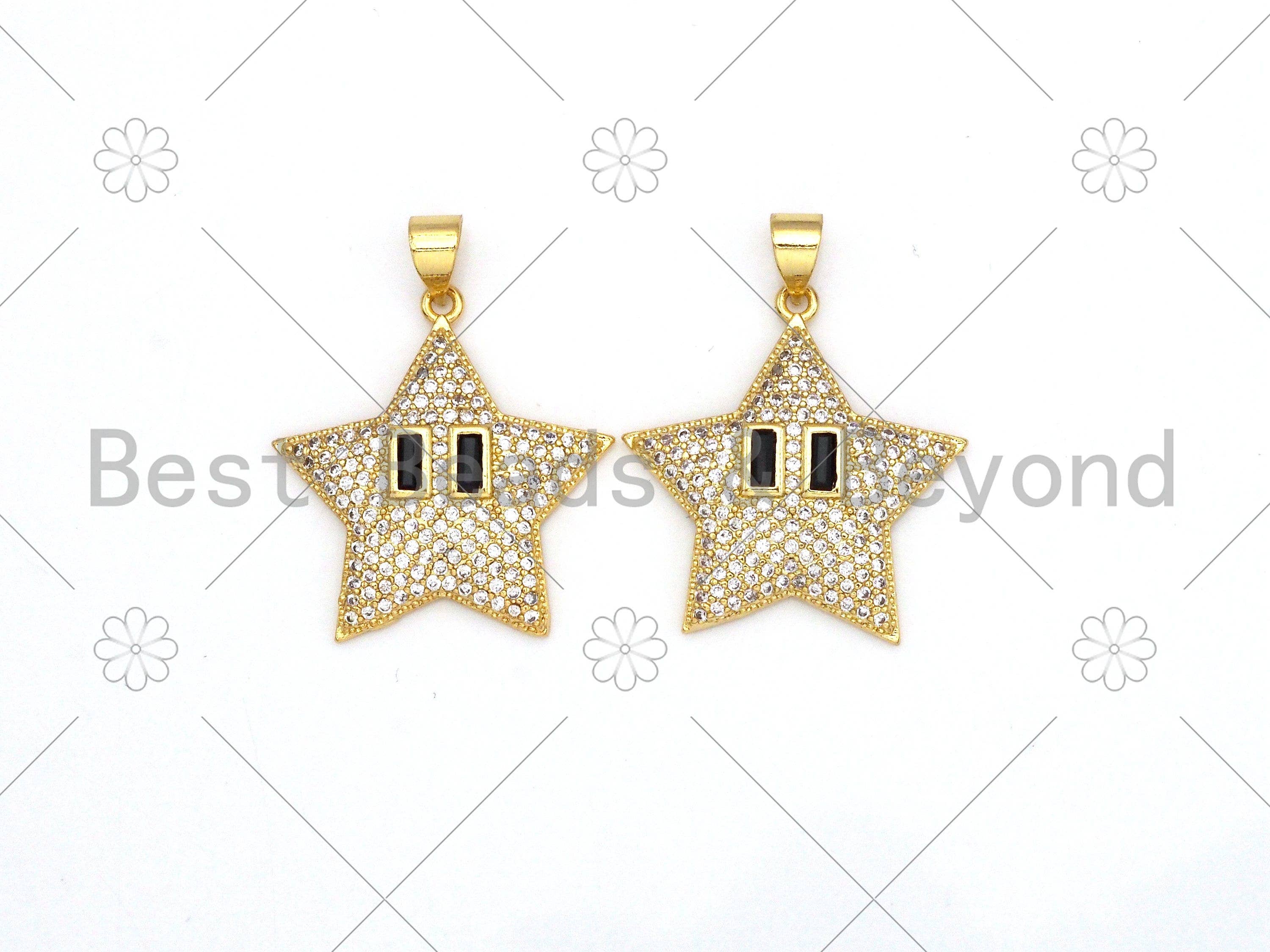 CZ Micro Pave Five Point Star With Eye Shape Pendant/Charm,18K Gold Filled Star Charm, Necklace Bracelet Charm Pendant,21x25mm,Sku#LK379