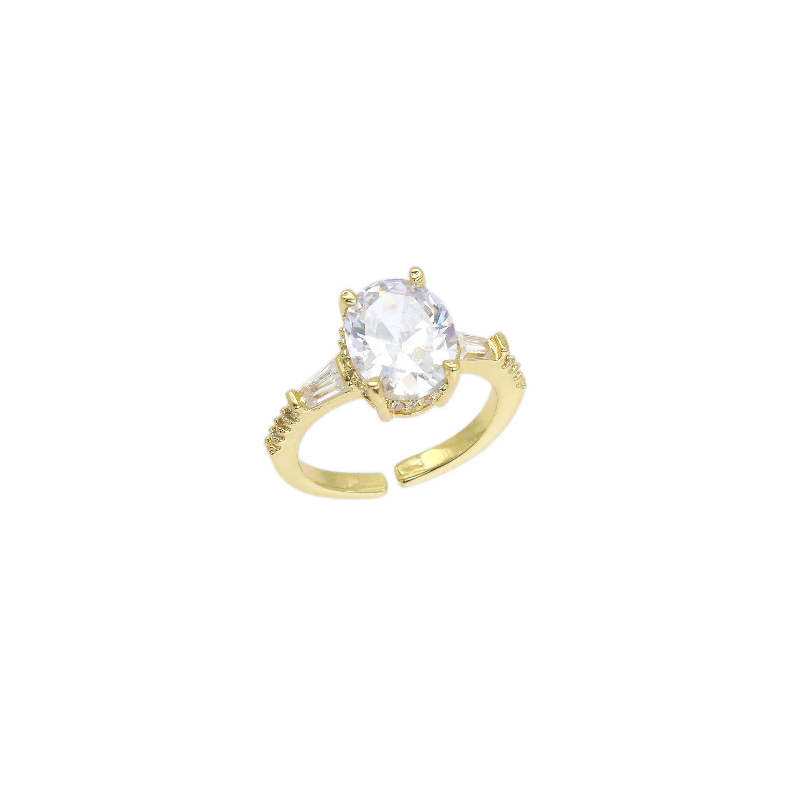Big Oval Clear CZ Gold Adjustable Ring, Sku#LX492