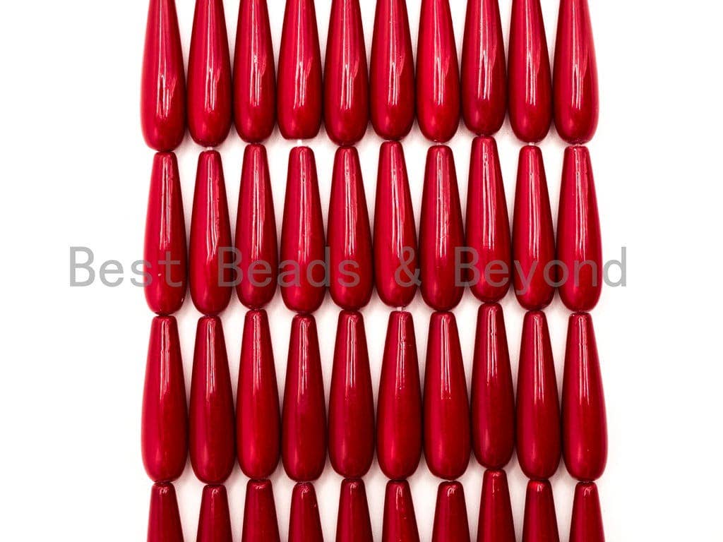 Red Natural Mother of Pearl beads,8x30mm Pearl Teardrop beads, Loose Teardrop Smooth Pearl Shell Beads, 16inch strand, SKU#T89