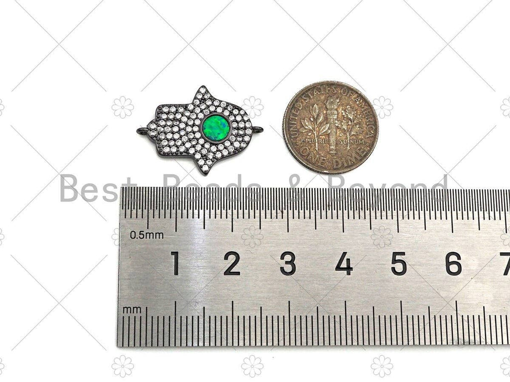 CZ Micro Pave Opal Hamsa Hand  Connector, Green Opal Link,Cubic Zirconia Bracelet Necklace Connector,17x23mm, Sku#E527