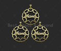 Gold Filled CZ Micro Pave Mama On Heart Round Ring Shape Pendant,18K Gold Filled Charm, Mother's Day,Necklace Pendant,28x30mm,Sku#LD124