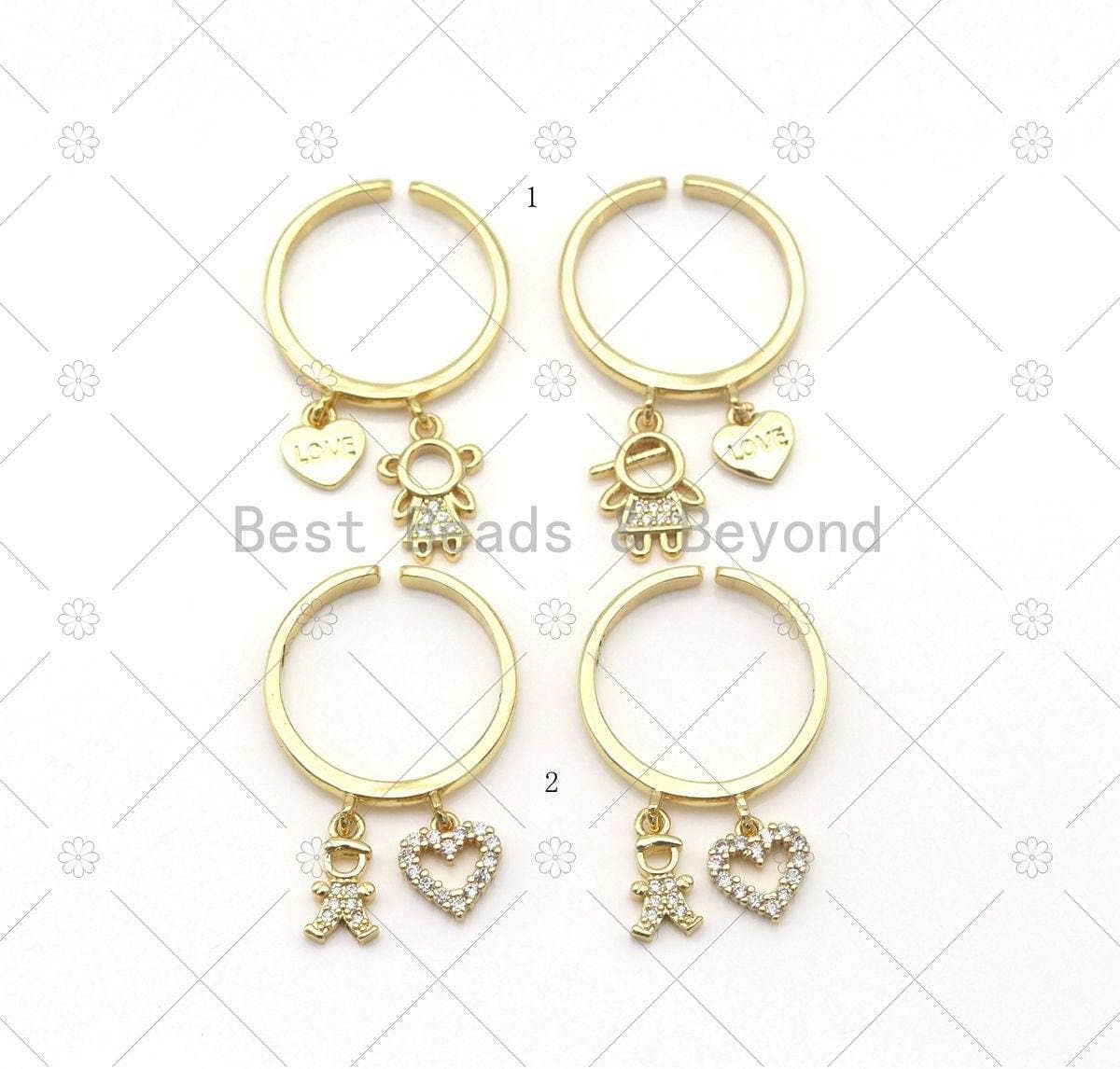 CZ Girl/Boy with Heart On Round Adjustable Ring, Sku#X286