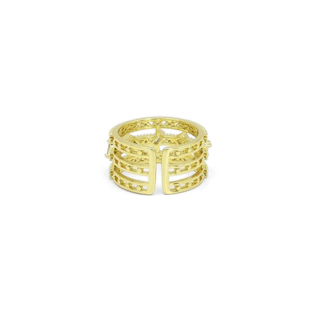 Baguette CLear CZ Three Lines Thick Band Adjustable Ring, Sku#LD443