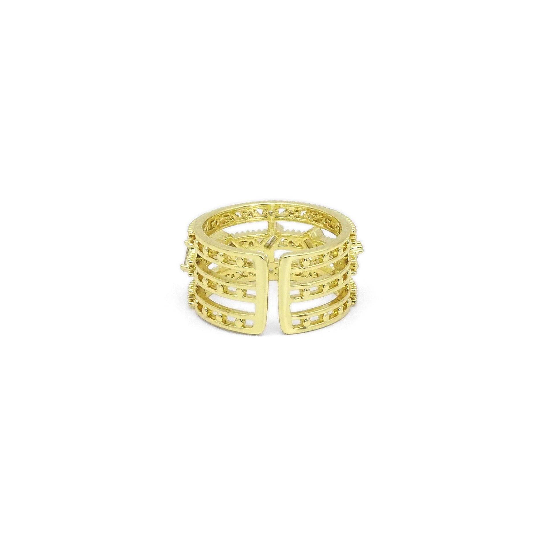Baguette CLear CZ Three Lines Thick Band Adjustable Ring, Sku#LD443