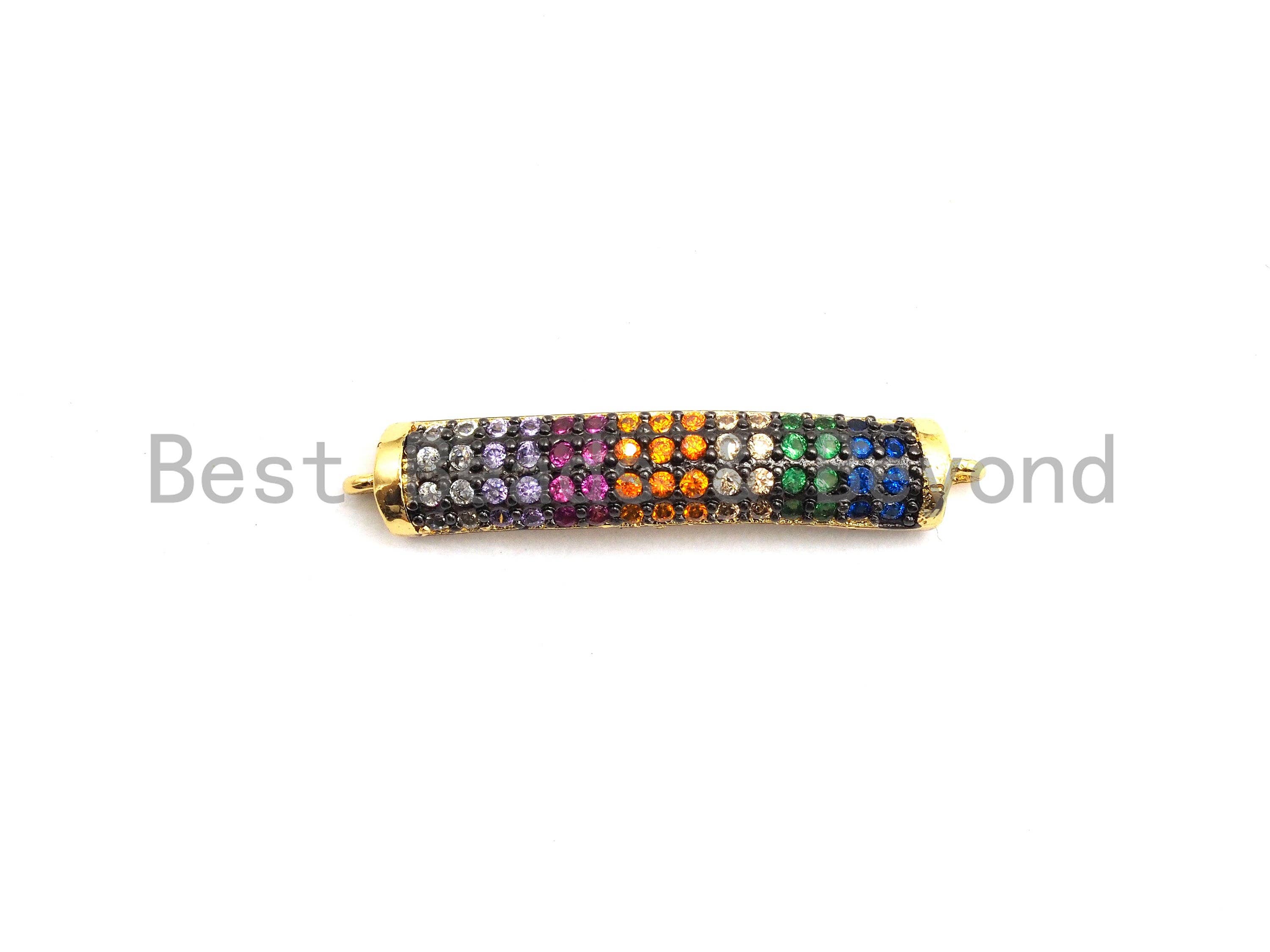 Rainbow CZ Micro Pave Curved Bar Connector for Bracelet, Link Connector, Spacer Connector, 5x30mm/4x40mm,sku#E427C