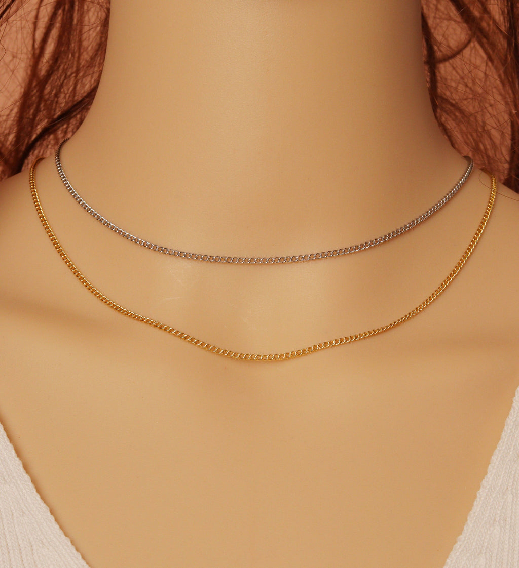 Dainty Curb Cuban Chain Necklace Bracelet, sku#EF259