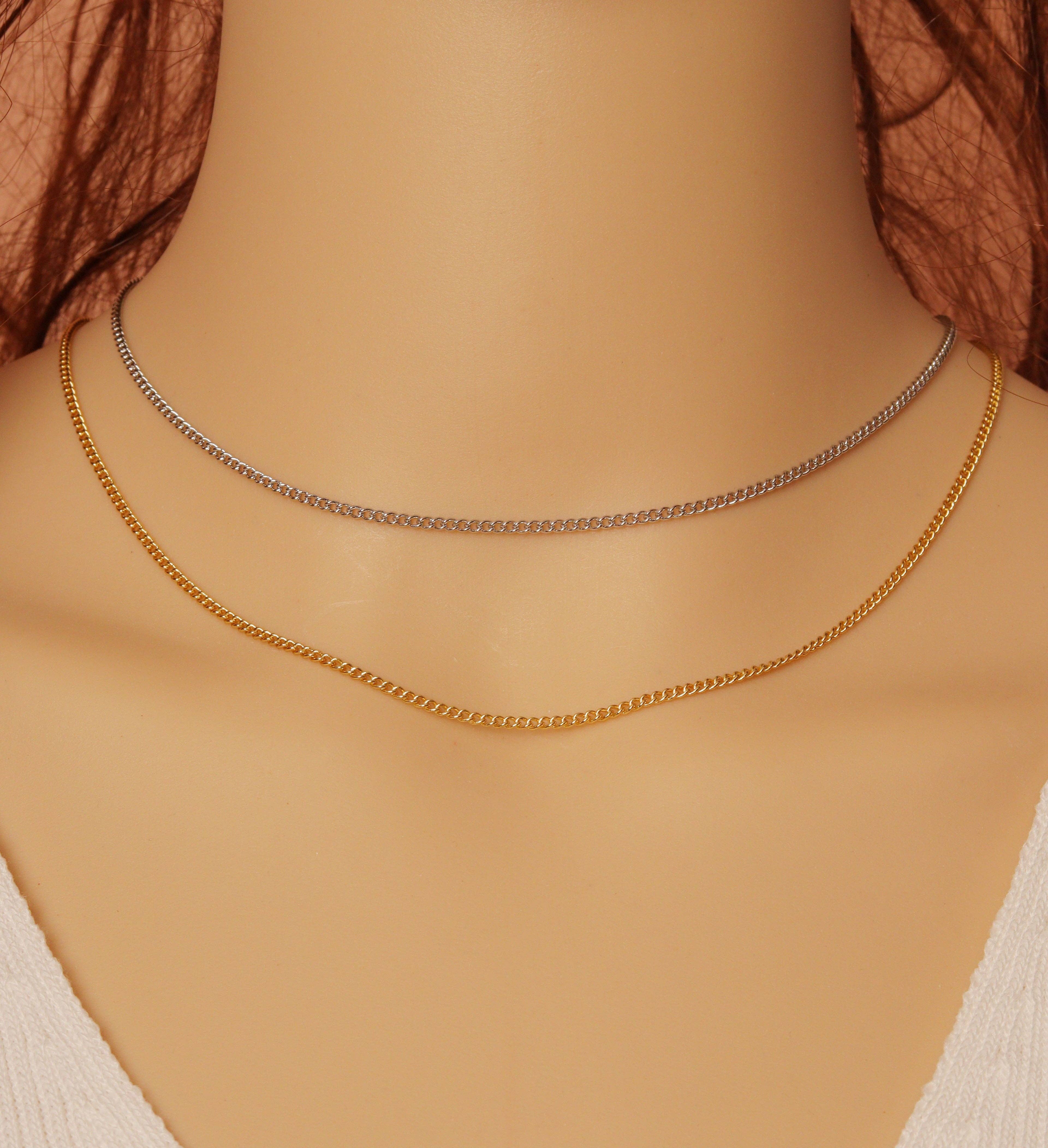 Dainty Curb Cuban Chain Necklace Bracelet, sku#EF259
