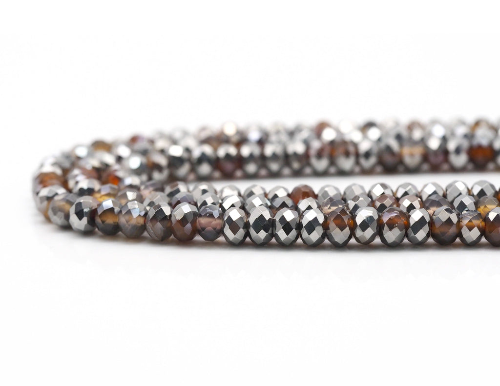 Half Silver-Plated Agate Rondelle faceted Beads, 4x6mm/5x8mm, Sku#UA282