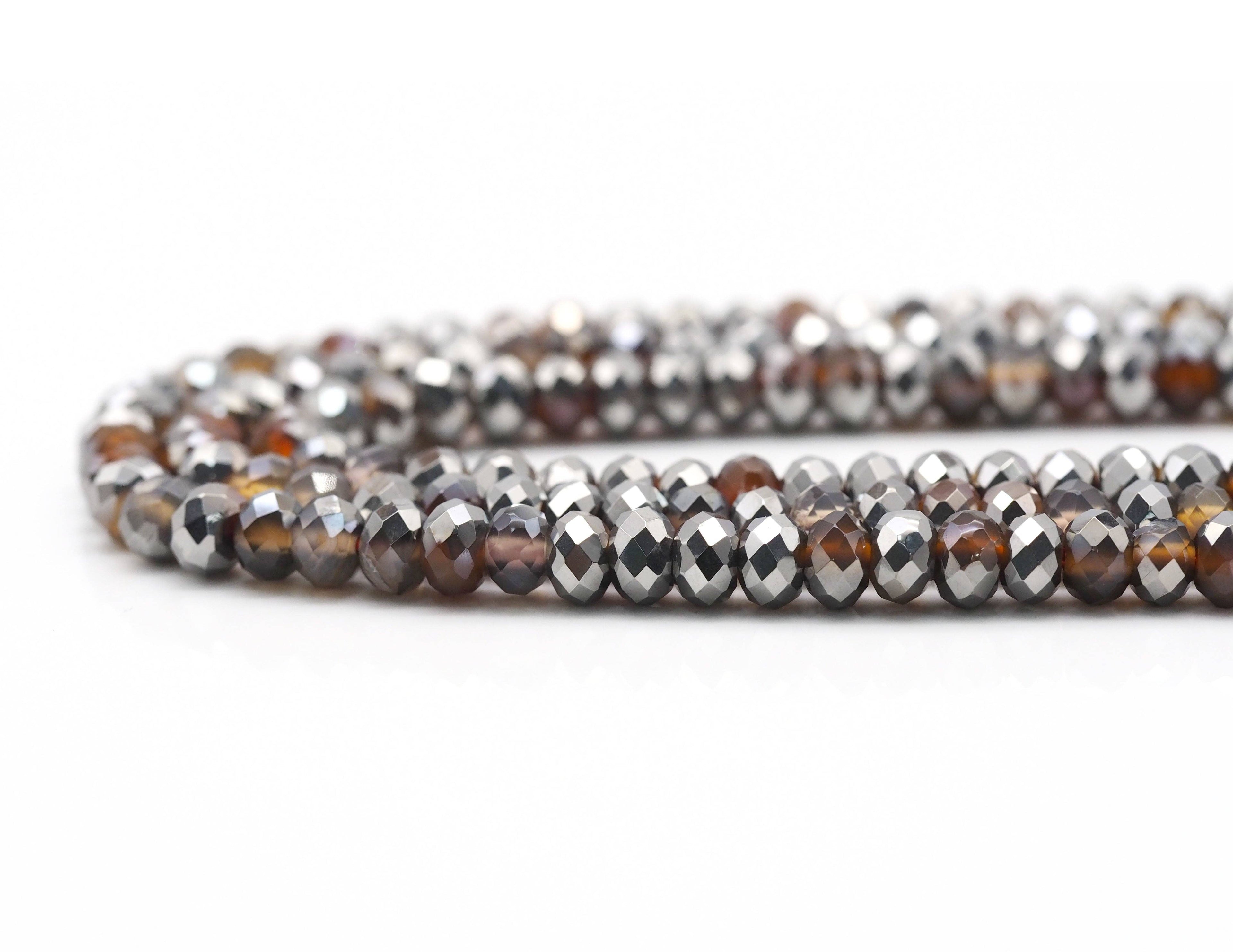 Half Silver-Plated Agate Rondelle faceted Beads, 4x6mm/5x8mm, Sku#UA282