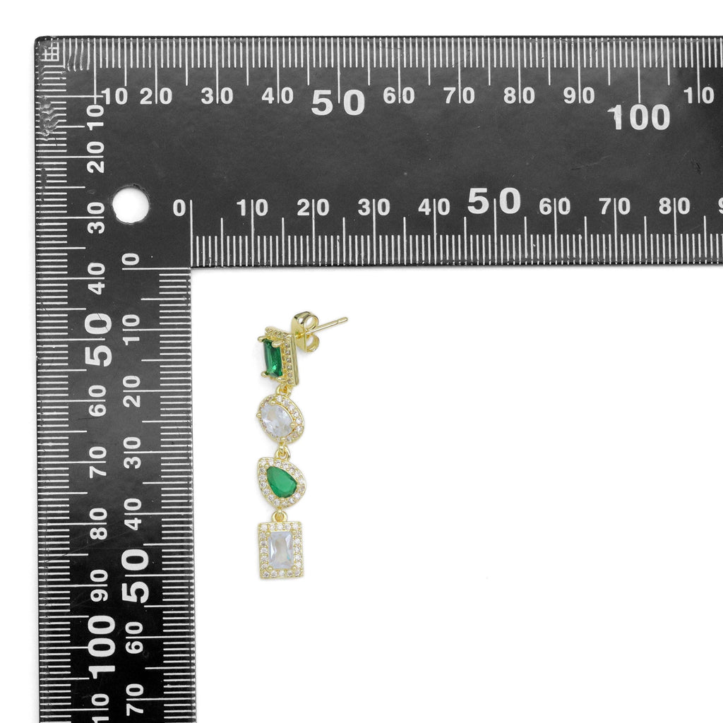 Green Clear CZ rectangle Oval Teardrop Pendant Earrings, Sku