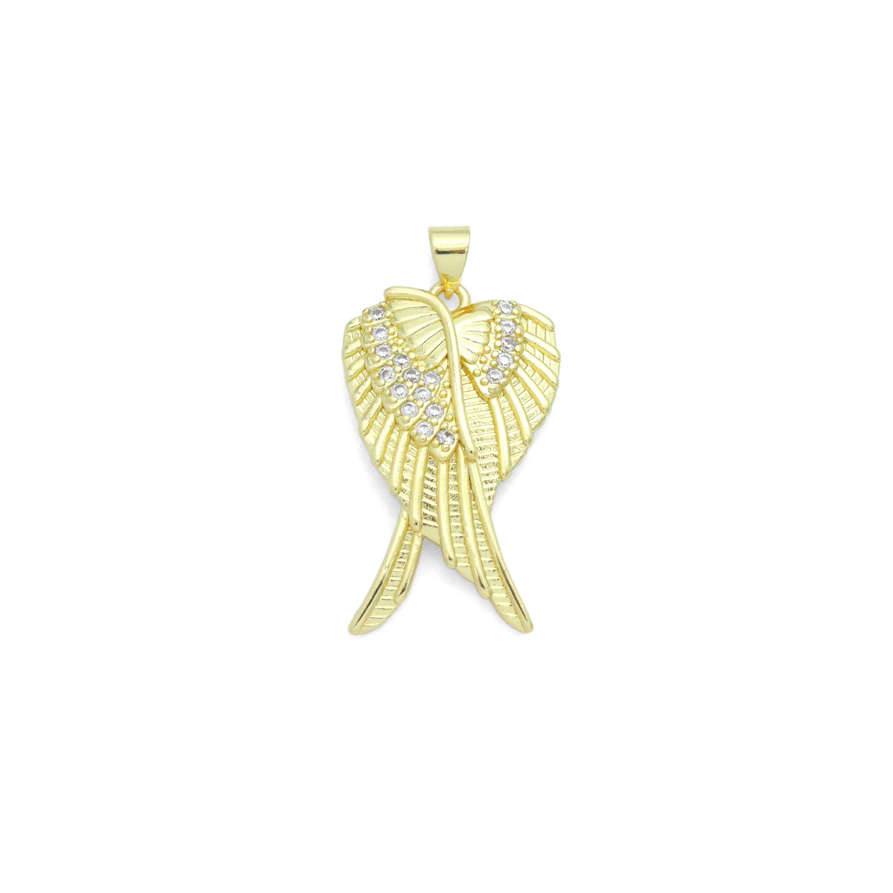 CZ Gold Huggie Angel Wings Charm Pendant, Sku#LK1192
