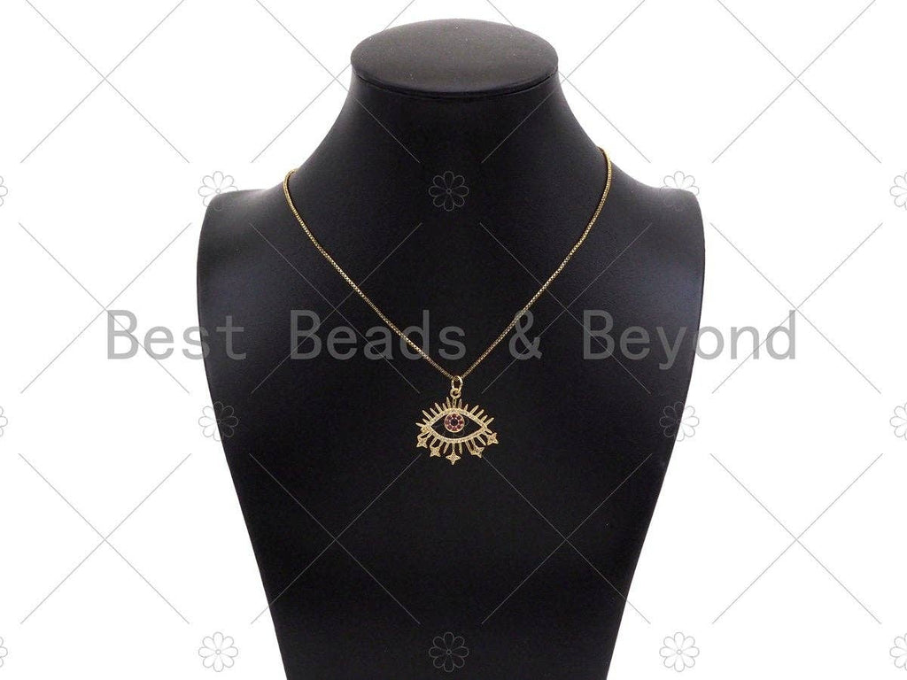 Fuchsia CZ Micro Pave Evil Eye With North Star Shape Pendant/Charm,18K Gold Charm, Necklace Bracelet Charm Pendant,28x26mm,Sku#Z1319