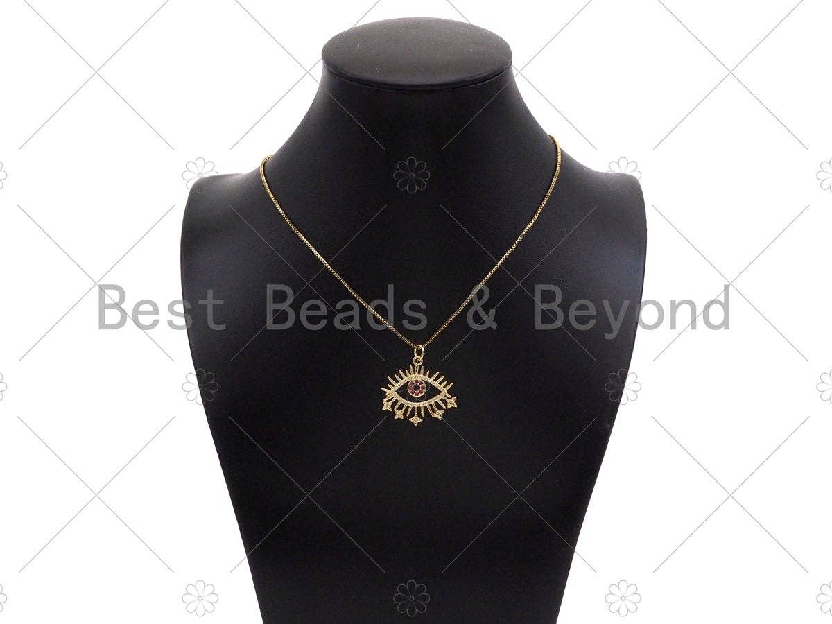 Fuchsia CZ Micro Pave Evil Eye With North Star Shape Pendant/Charm,18K Gold Charm, Necklace Bracelet Charm Pendant,28x26mm,Sku#Z1319