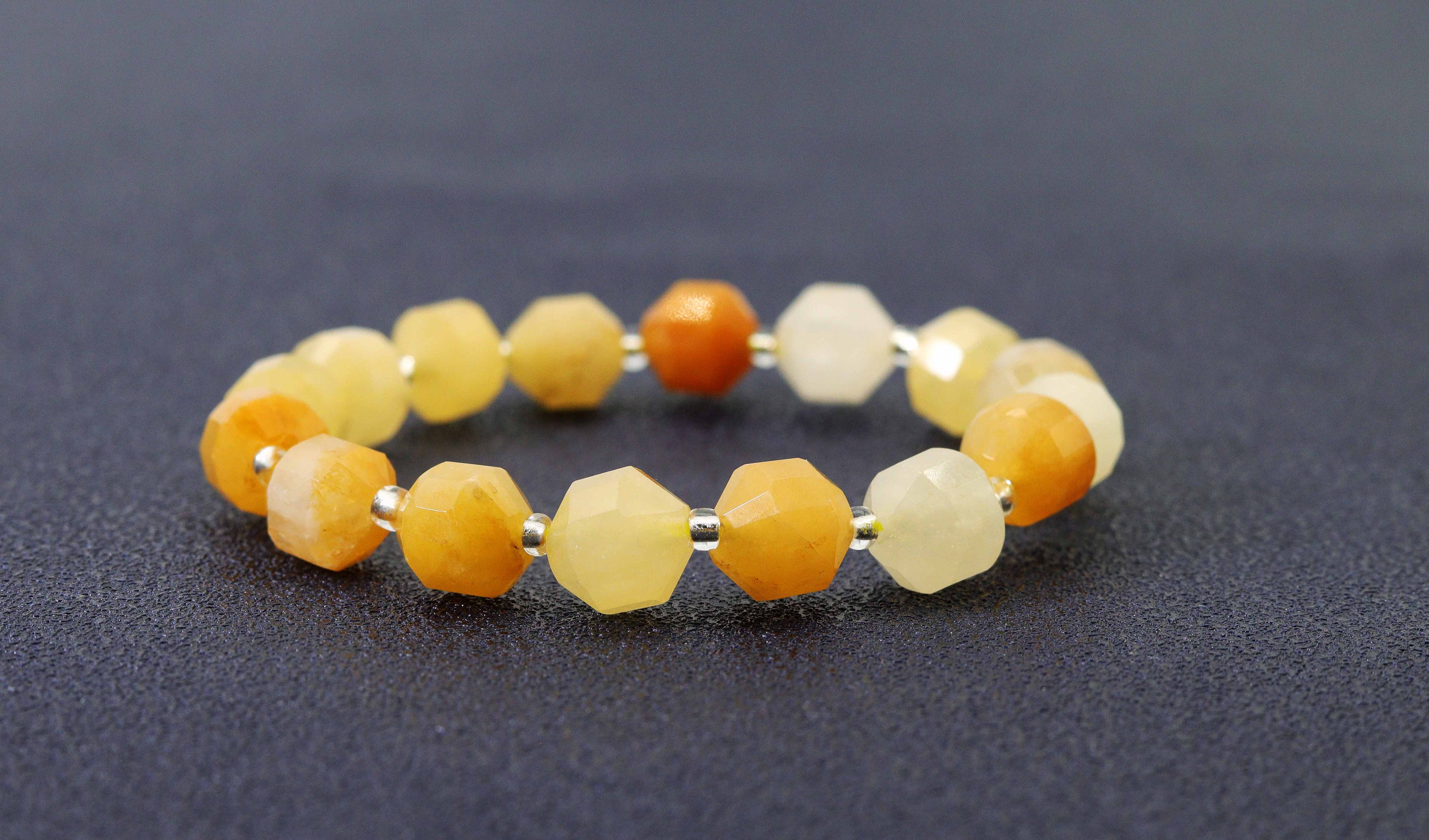 Double Point Yellow Jade Stretchy Bracelet, Sku#EF106