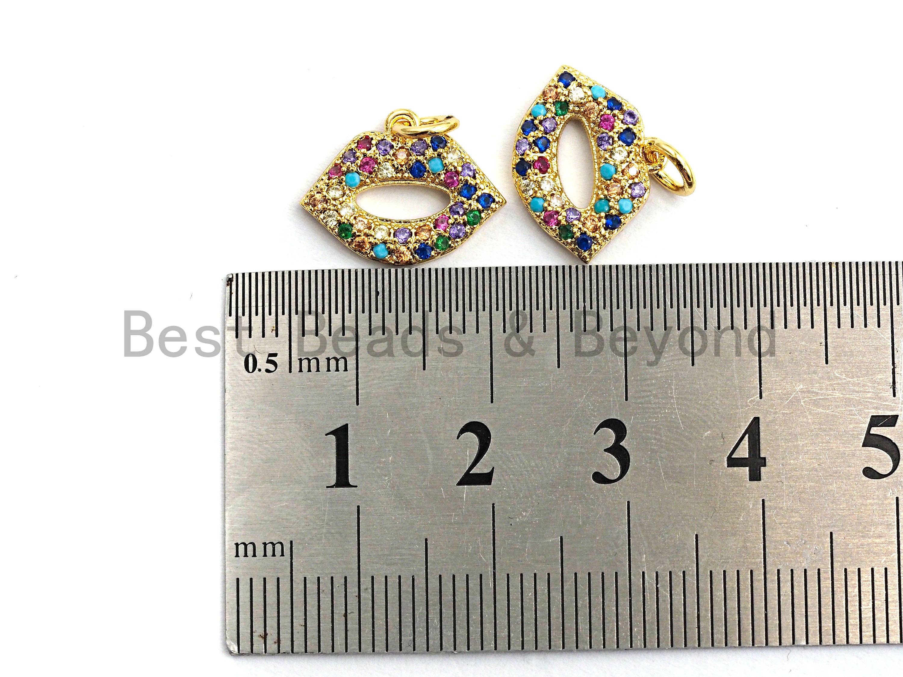 CZ Colorful Micro Pave Lip Charm, Lip Shaped Pave Pendant, Gold plated, 12x15mm, Sku#F750