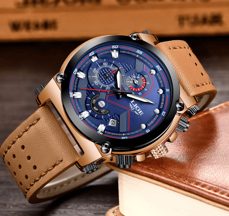 Montre Moderne Étanche pour Homme avec Bracelets en Cuir, Boîtier en Acier Inoxydable, Excellent Look, Cadeau Parfait