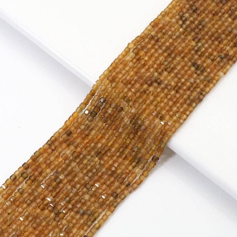 Genuine Yellow Tourmaline Faceted Cube Beads, 2.5mm, Sku#U1524