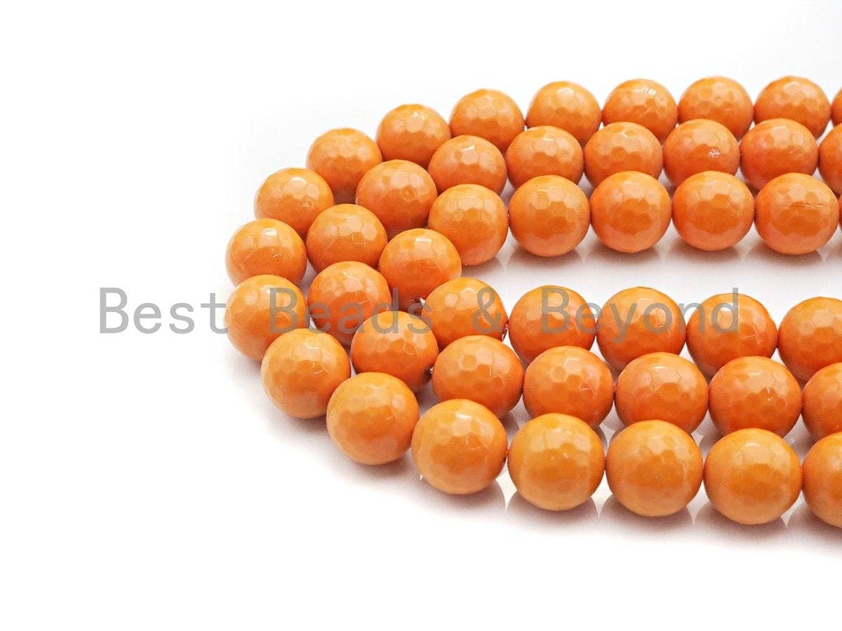 Natural Mother of Pearl Yellow Orange Round Faceted beads, 6mm/8mm/10mm/12mm MOP Beads, 15.5inch strand, SKU#T139