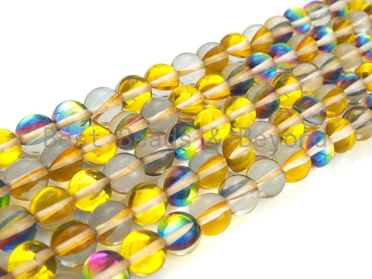 NEW COLOR-Mystic Aura Yellow Spectrolite Quartz, Quality Crystal Round beads, 8mm/10mm Round beads, 15.5inch strand, sku#U600