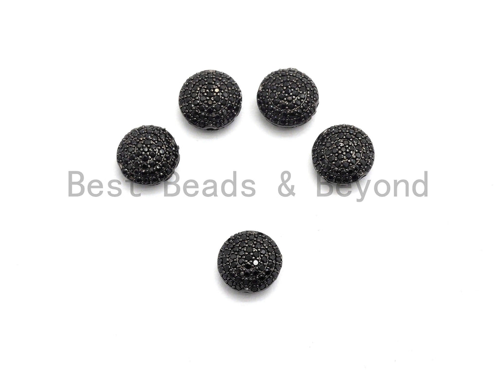 Black CZ Pave On Black Micro Pave Button Round Spacer Beads for Bracelet/Necklace, Spacer Beads, 11mm, sku#C98