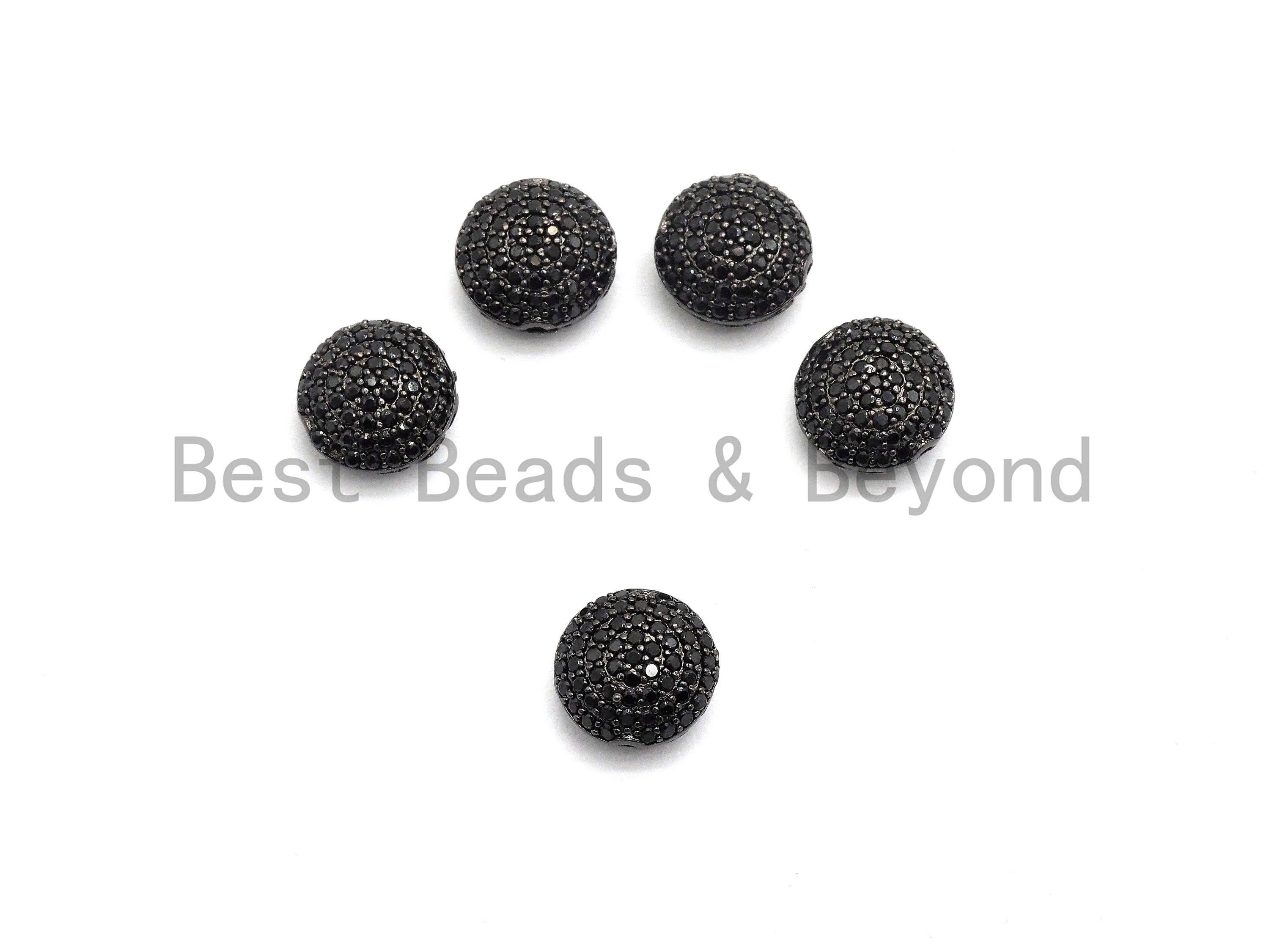 Black CZ Pave On Black Micro Pave Button Round Spacer Beads for Bracelet/Necklace, Spacer Beads, 11mm, sku#C98