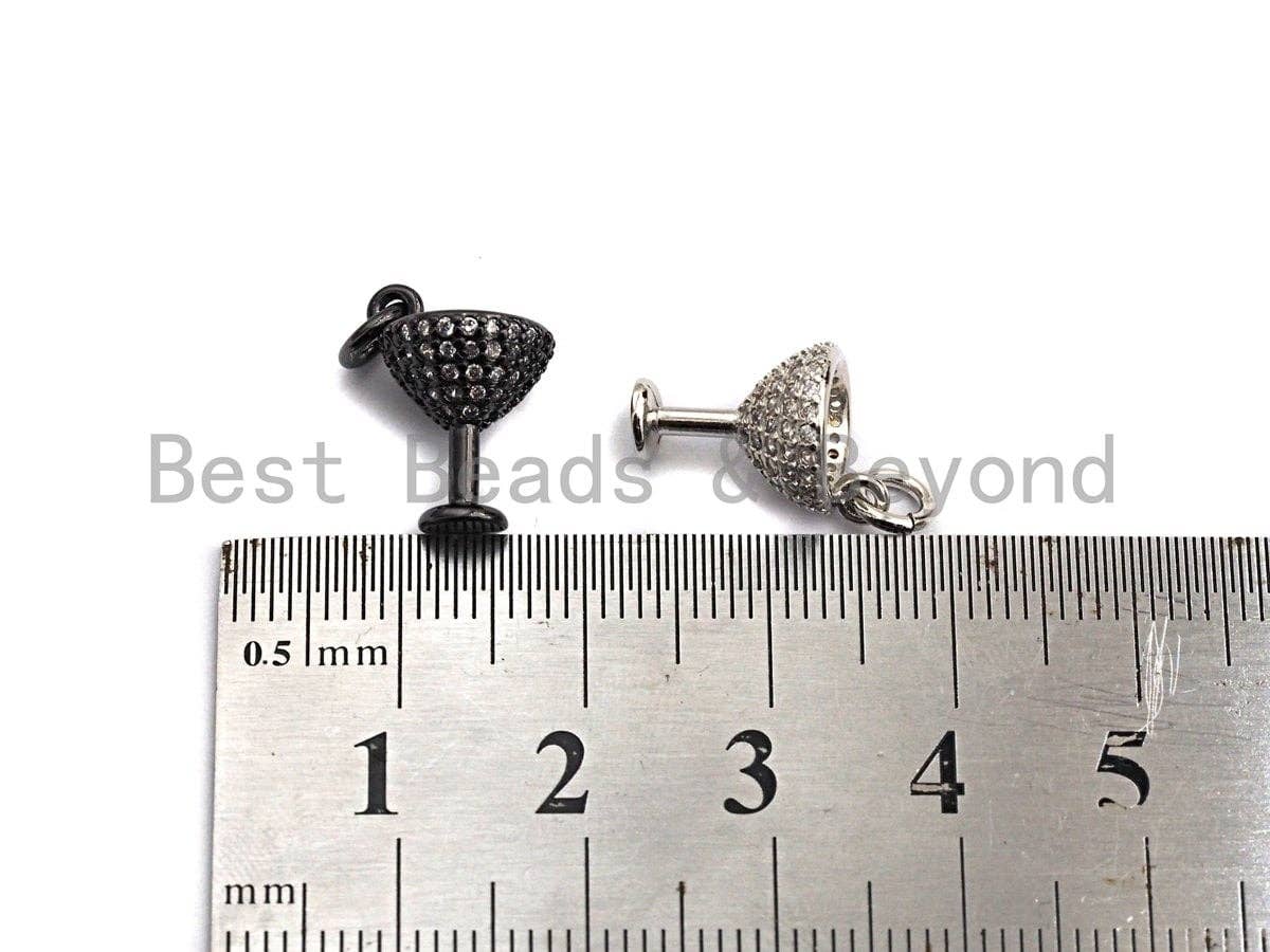 Clear CZ Micro Pave Goblet Pendant, Wine Cup Charm, Cup Pave Pendant, Gold/Silver/Rose Gold/Black plated, 9x14mm, Sku#X109