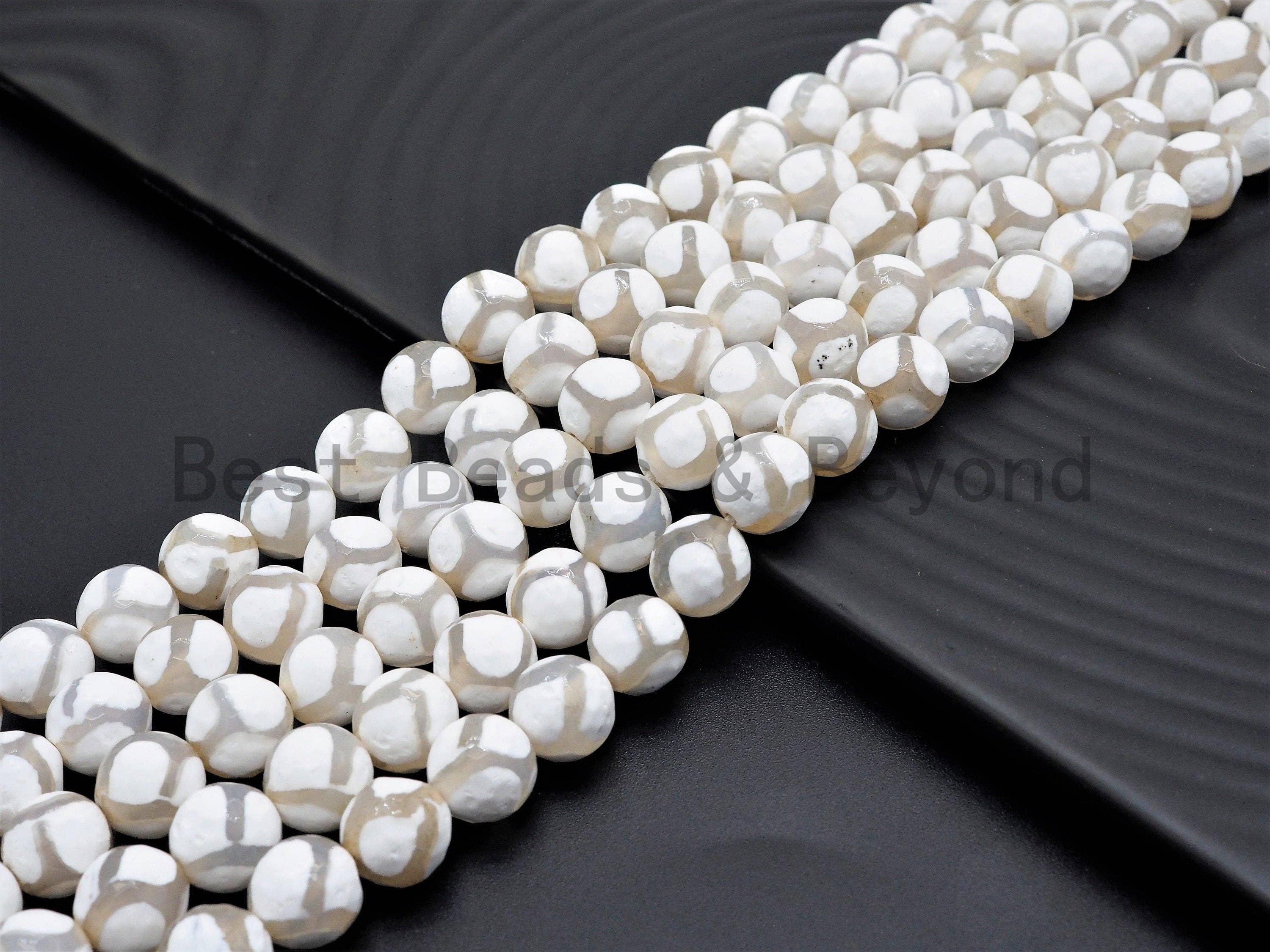 Quality Dzi White Agate beads, Round Faceted with Football line Beads, 6mm/8mm/10mm/12mm, Tibetan Agate,15.5inch strand, SKU#U403